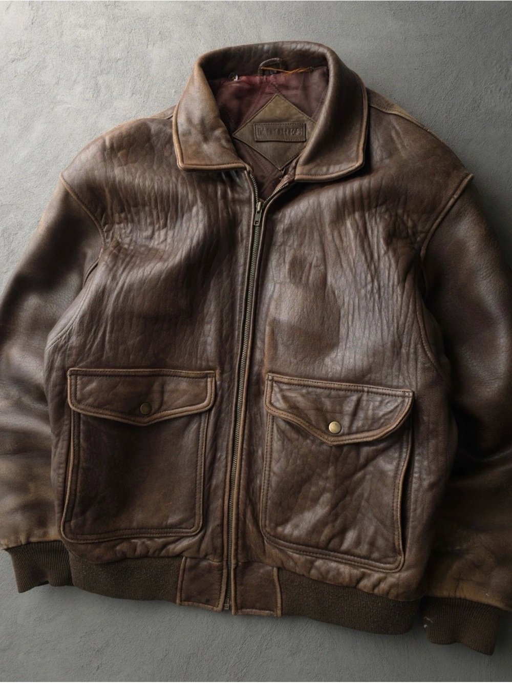 Vintage-Inspired Brown Leather Bomber Jacket - Moores